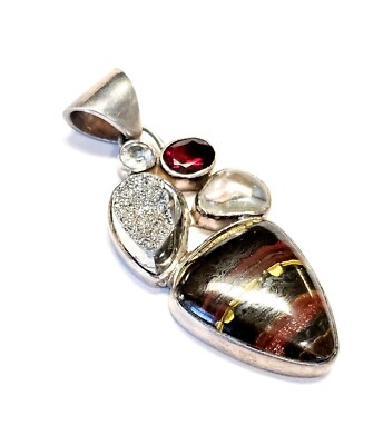 Starborn Creations Anhänger Rot Eisen Tigerauge Druzi Granat Sterling Pendant...