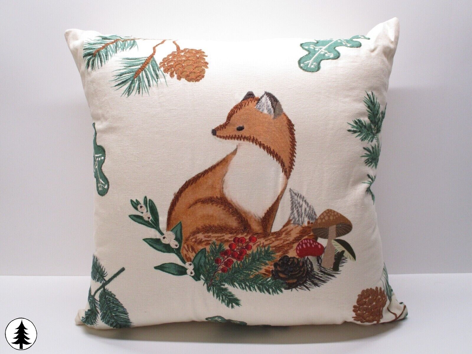 Kirkland's Woodland Fox Embroidered Throw Pillow 20x20 Nature Wildlife