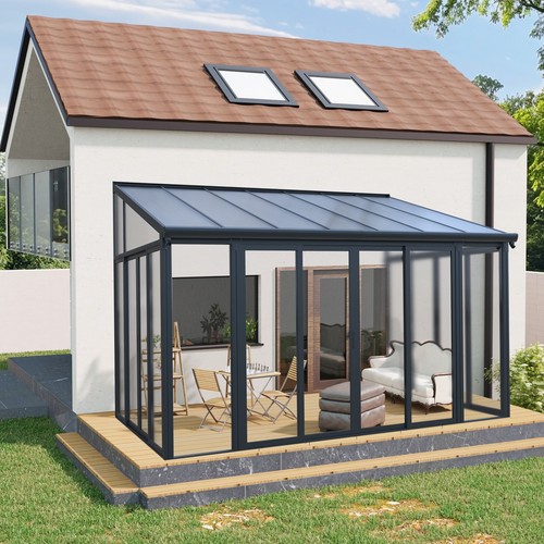 10x14 FT Wall Mounted Sunroom Enclosed Patio Cover w/ Sliding Doors ...