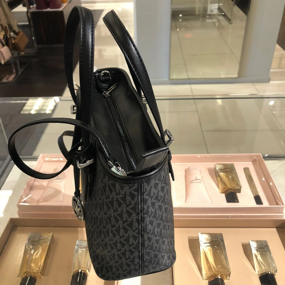 Michael Kors XS Extra Small Tote Crossbody Handbag Shoulder Purse Black Silver