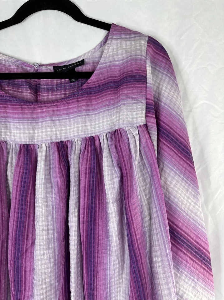 Lane Bryant上衣衬衫女式大码26/28粉色和服袖休闲条纹  — 第 4/4 张图片