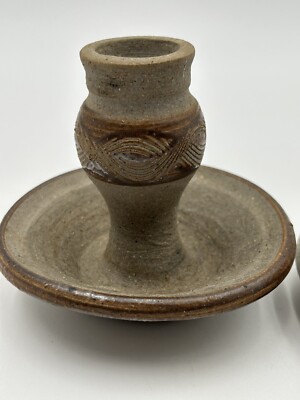 Handmade Studio art Pottery Candle Holder Candlestick Holder Sand Textured Sign