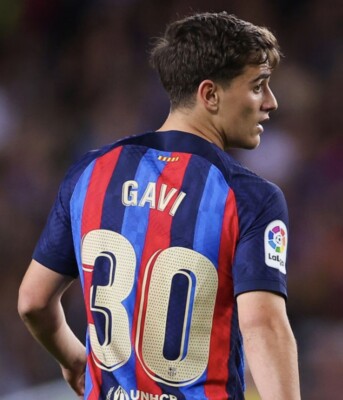 Barcelona GAVI #30 Football Home Name print and number 2022/23