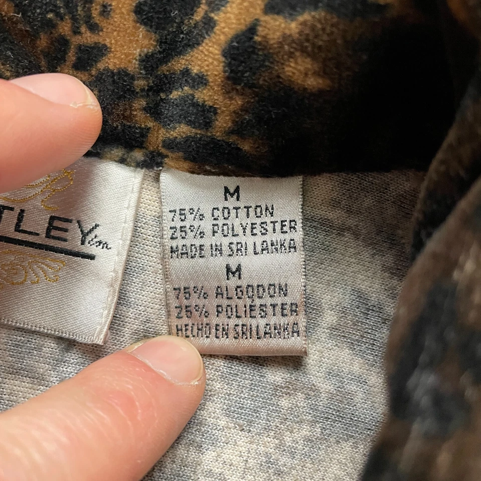 Camisa Bentley Abotonada Chaqueta Chaqueta Mujer Mediana Negra Marrón Estampado Animal Foto 4 de 4