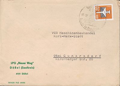 DÖßELN SAALKREIS, Briefumschlag 1981, LPG Neuer Weg