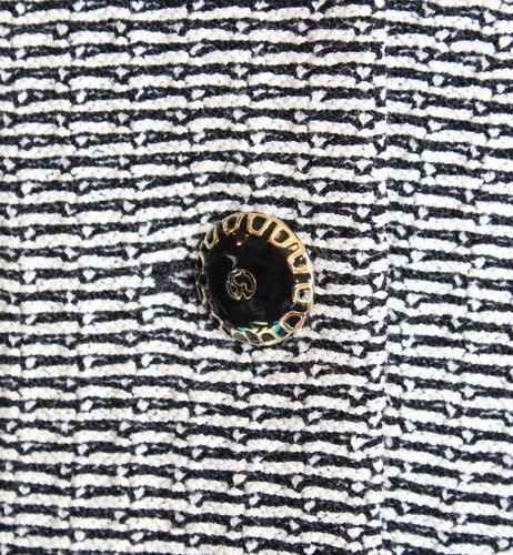 ST JOHN Collection Black Cream Jacket Coat XL L 14 16 DUSTER DRESS Trim Buttons - Picture 5 of 7