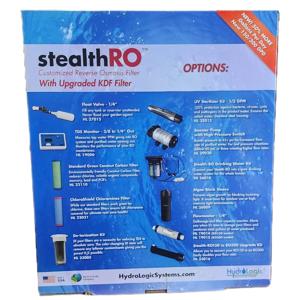 Nuevo sistema HydroLogic Stealth-RO150 mejorado KDF85/Filtro de carbono hidropónico Foto 2 de 4