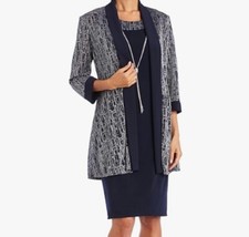 R M Richards Womens Two-Piece Metallic Knit Jacket Dress size 10