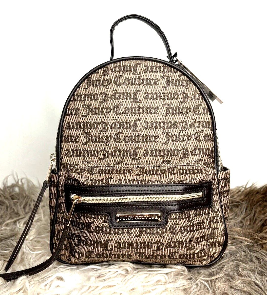 NEW Juicy Couture Women Rosie Small Backpack Taupe Dark Brown Logo Mini Bag