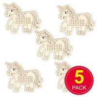 Baker Ross Kreuzstich-Einhorn-Deko-Set Aus Holz 5Er Pack Bastelset Kinder