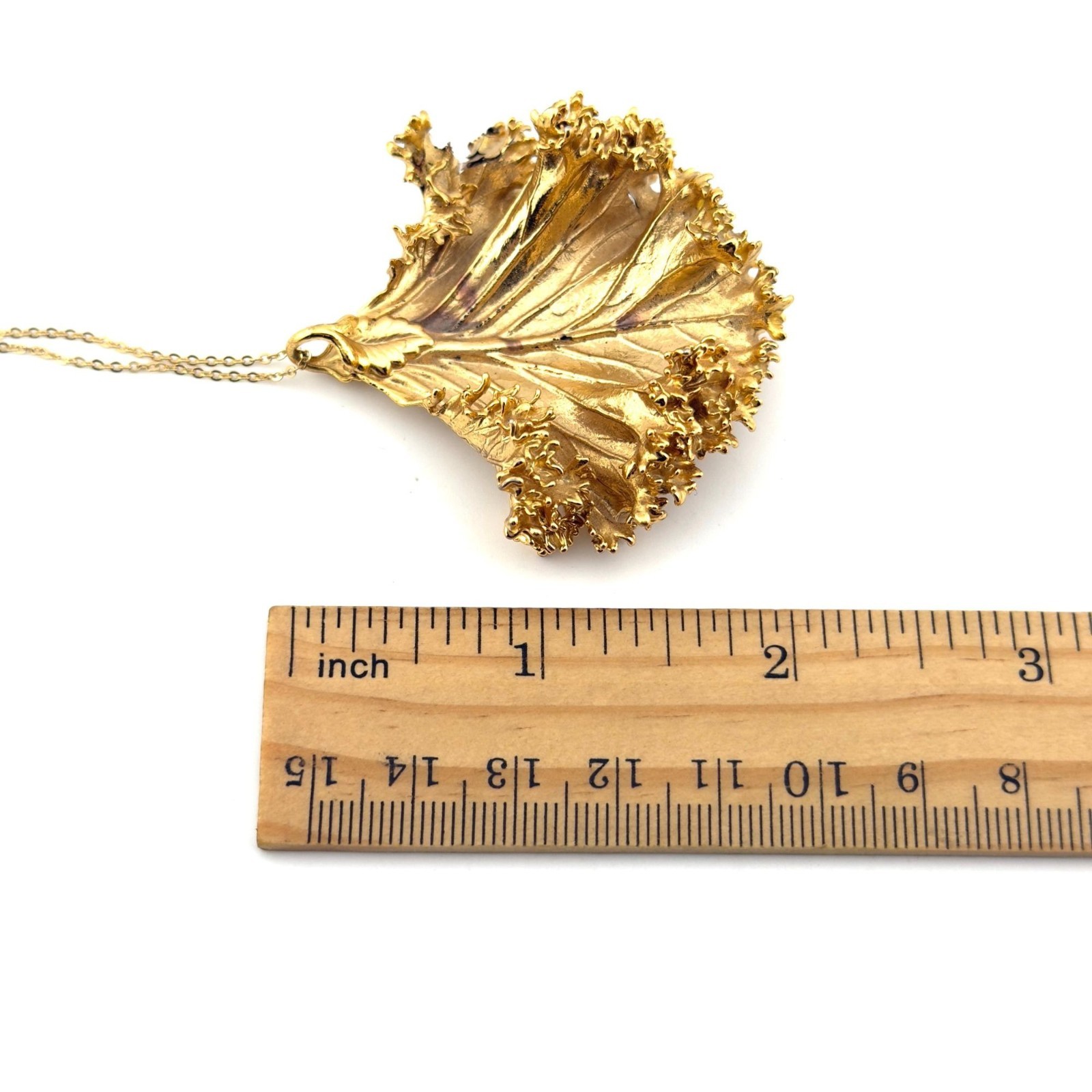 Vintage Gold Dipped REAL Kale Leaf Necklace Genui… - image 5