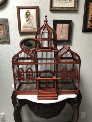 Vintage Victorian Bird Cage Cathedral Style Wood Wire Dome