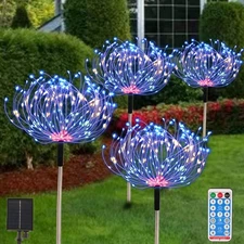Fireworks Solar Lights Outdoor 4 Pack 480 LED Pathway Lights Solar Powered St...