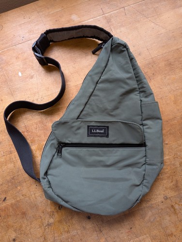 LL Bean Ameribag Healthy Backpack Crossbody Sling Bag Olive Nylon (#4#) - Picture 7 of 16