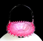 Fenton Melon Peach Crest Clear Glass Cane Handle Large 10 1/4" Basket 1942-1949