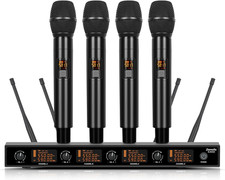 4-Channel UHF Wireless Microphone System for Karaoke, Meetings Events