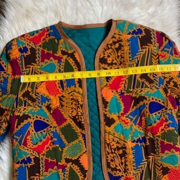 Abstract Patchwork Print Cropped Quilted Jacket R… - image 2