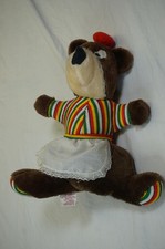 Oso de juguete Elka Mamma muñeca de peluche delantal a rayas sombrero cosido hacia atrás en 13"