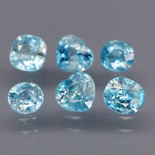 Oval&Heart Shape 6x5 to 7x6.5mm.Natural Blue Cambodian Zircon 6Pcs/8.76Ct.
