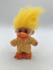 Vintage Russ Berrie "My Lucky Duck" Easter Duck Troll Doll Yellow Hair 4.25"
