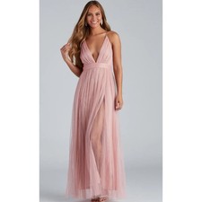 Windsor Womens Large Elisabeth Pleated Formal Pink Tulle Maxi Dress Whimsy Fairy