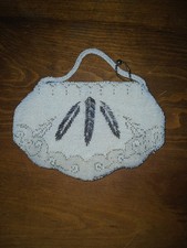 Unbranded Vintage 1940s Evening Purse Beaded Silver And White, Czechoslavacia