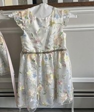 Girls White Floral Embroidered A-Line Party Dress Knee Length Bow