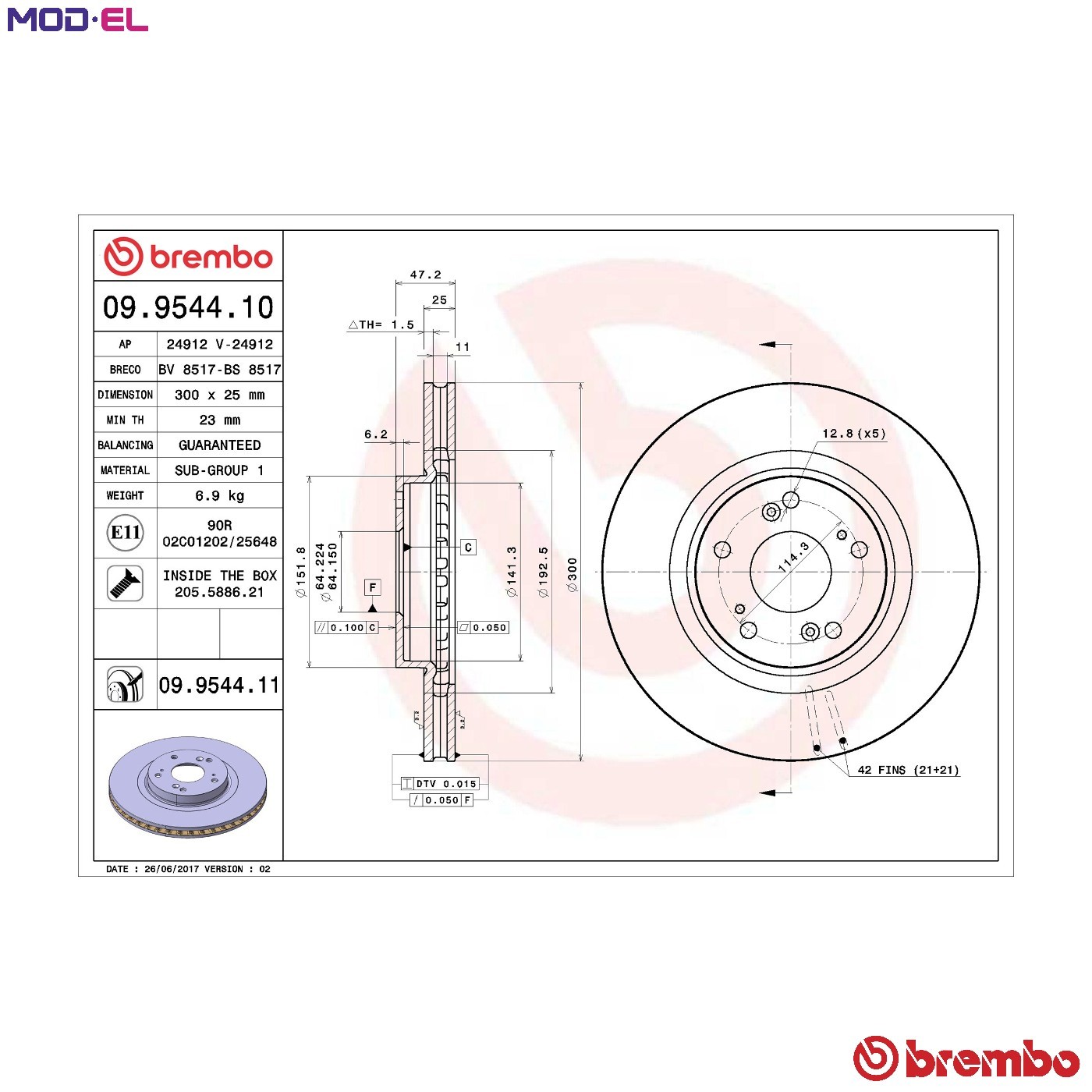 Civic Front Brake Disc x2 300mm Fits Honda CR-V Brembo 09954411 - Image 12