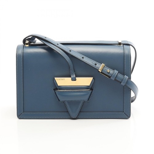 LOEWE Barcelona Shoulder Bag Leather Blue Women Used Authentic