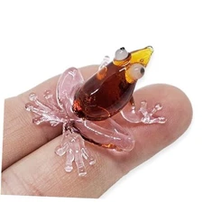  1" Brown Frog Clear Feet Artistic Blown Glass 1" Long Brown Frog White Feet