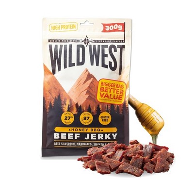 Wild West Beef Jerky Honey BBQ Jerk Protein Snack 300 Gramm Big (69,97 EUR/KG)
