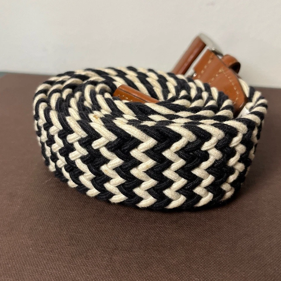 Peter Millar Crown Men's Multi-Braided Black & White Cotton & Leather Belt SzXL - Image 4 of 4