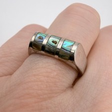 Vintage Signed NF 925 Sterling Silver Ring Abalone Mother of Pearl Inlay 6 3/4