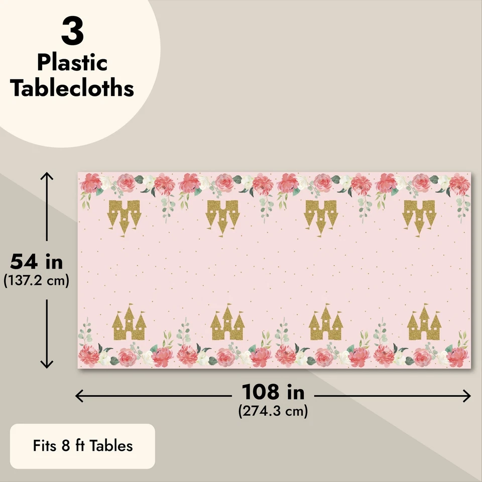 Paquete de 3 manteles de princesa para suministros de fiesta de princesa, 54 x 108 pulgadas Foto 3 de 4