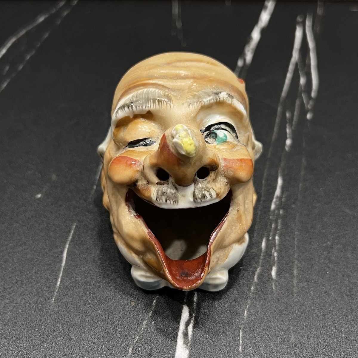 Vintage Ceramic Kitschy Novelty Ashtray Open Mouth Winking Man W