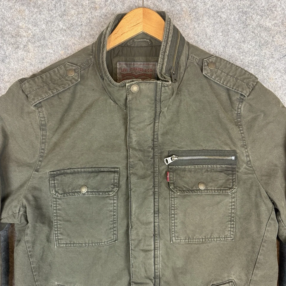 Chaqueta de Campo Militar Levis Para Hombres Grande Verde Utilidad Edredón Forrado Cremallera Completa Abrigo Foto 4 de 4