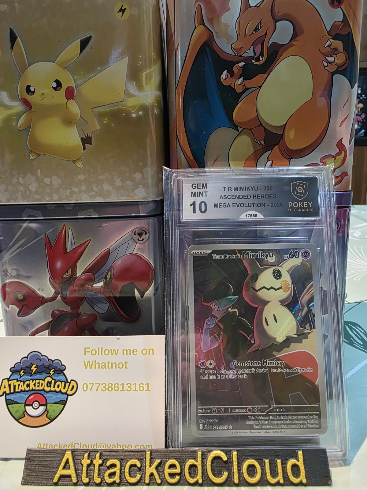 Gem Mint 10 Team Rocket's Mimikyu (number 238) from the Ascended Heroes set