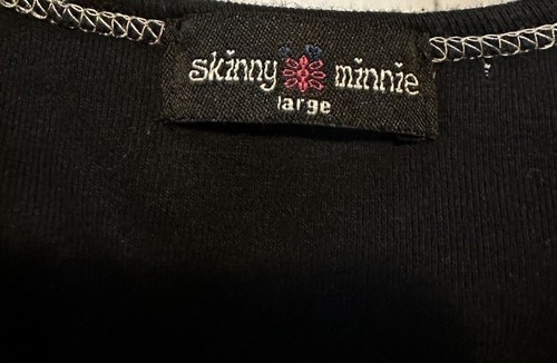 Skinny Minnie | Black Graphic Studded 3/4 Sleeve Top Girls Large - Picture 3 of 6