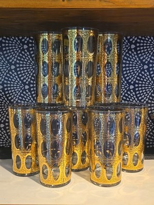 Culver Pisa Highball Glasses Set of Eight MCM 22K Gold