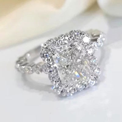 IGI Cert 3,80 Ct Radiant Cut Halo Lab Grown Diamond Ring Solid 950 Platinum VS1