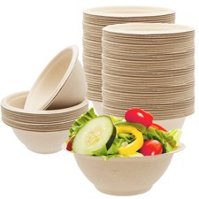 100 Pack 8oz Compostable Paper Bowls,Heavy-Duty Disposable Natural Bagasse Bo...