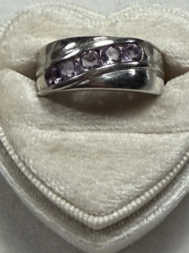 925 Sterling Silver Amethyst Gemstone Ring Size 10 Vintage