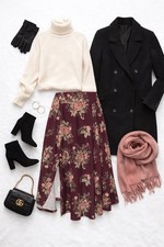 LuLaRoe Jennifer Flared Midi Skirt - Floral Print - Large