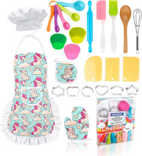 Kids Baking Chef Set with Unicorn Apron and Mitt, 26pcs Kitchen Toys Kid Cook...