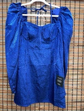 Lulus Burst Into Bloom Blue Satin Floral Jacquard Mini Dress Size Small
