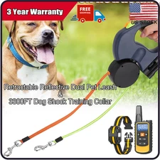 Multifunctional Dual Pet Retractable and 3300 FTRemote Dog Shock Training Colla