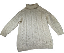VTG Mohair Wool HandKnit Chunky Oversized Turtleneck Sweater Cream Ivory M Fuzz
