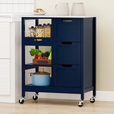 Uforic Wood Rolling Kitchen Cart, Mobile Storage Trolley with Drawers  Shelves,