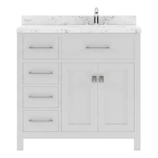 36" White Single Bath Vanity Cabinet w Cultured Marble Offset Right Square Sink