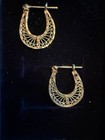 14k Solid Yellow Gold Filigree Lace Design Hoop Earrings - NOT SCRAP Weight 2.1g — photo 3